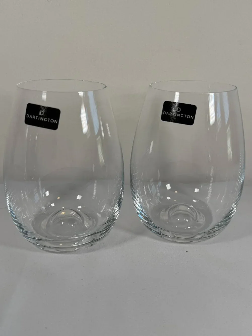 NIB! DARTINGTON 2 Stemless Crystal Wine Glasses in Box